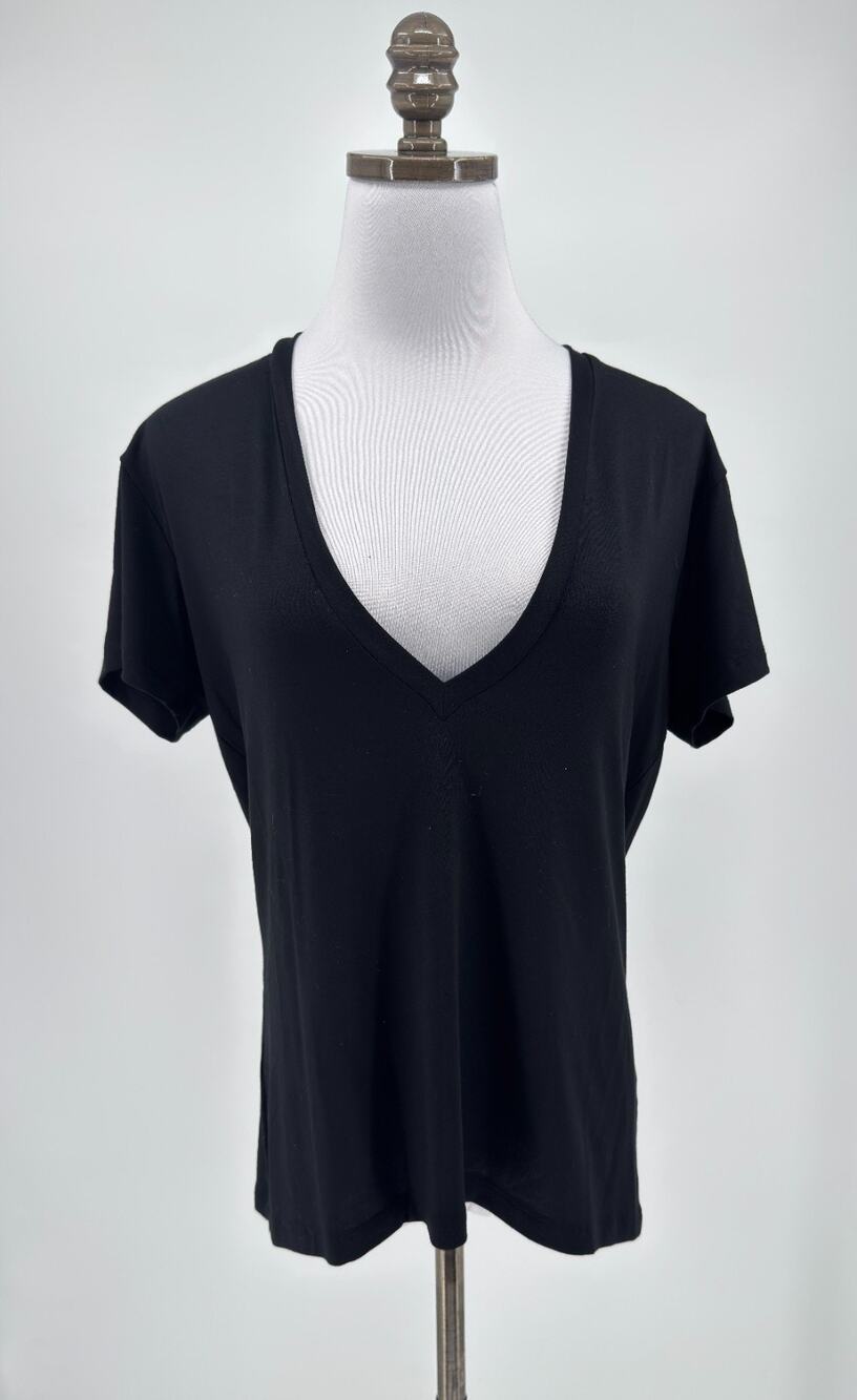 Joah Brown Black Plunge Jersey Modal V Neck Short Sleeve Tee Top Sz S NEW